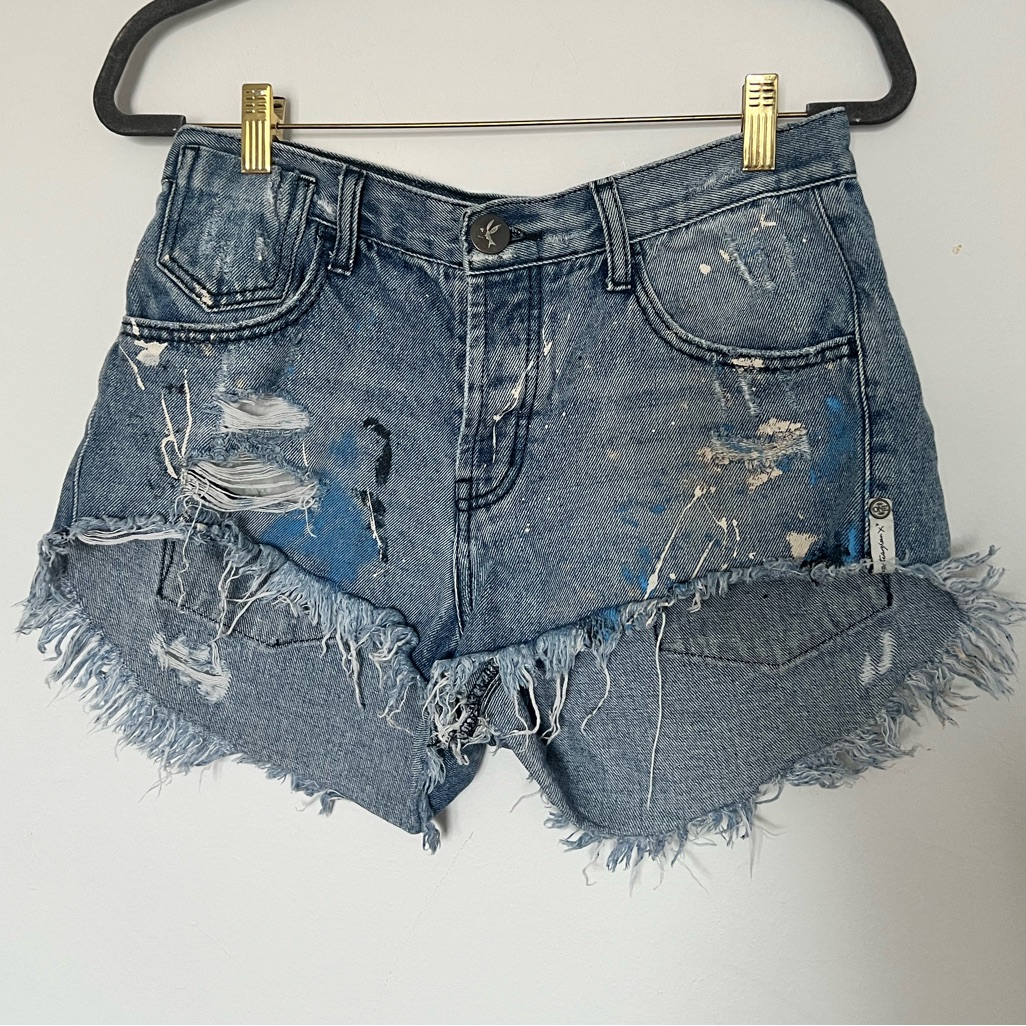 One Teaspoon Blue Distressed Denim Jean Shorts